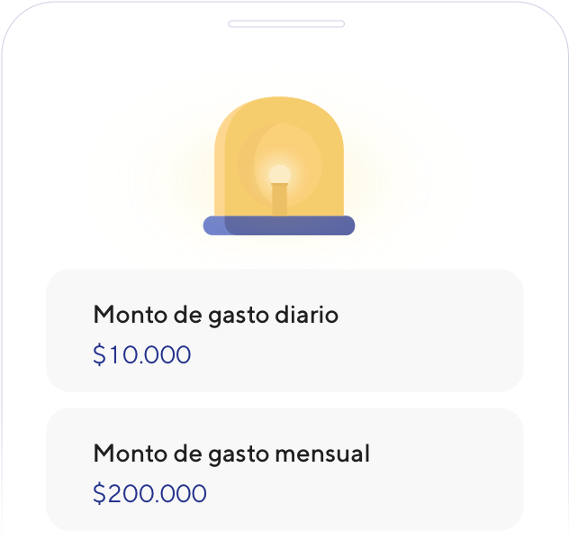 Pantalla móvil de control de gastos con monto diario y monto mensual configurados.